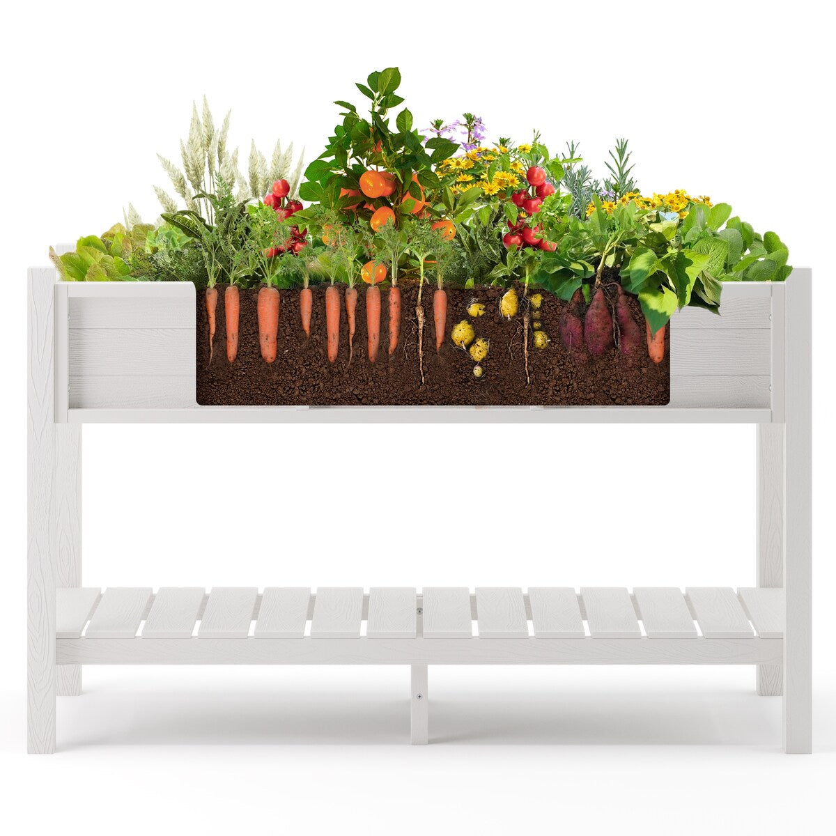 LUE BONA Plastic Raised Garden Bed with Legs Elevated Planter Box for Backyard, Patio, or Balcony - 46.5"L x 17.7"W x 28.7"H