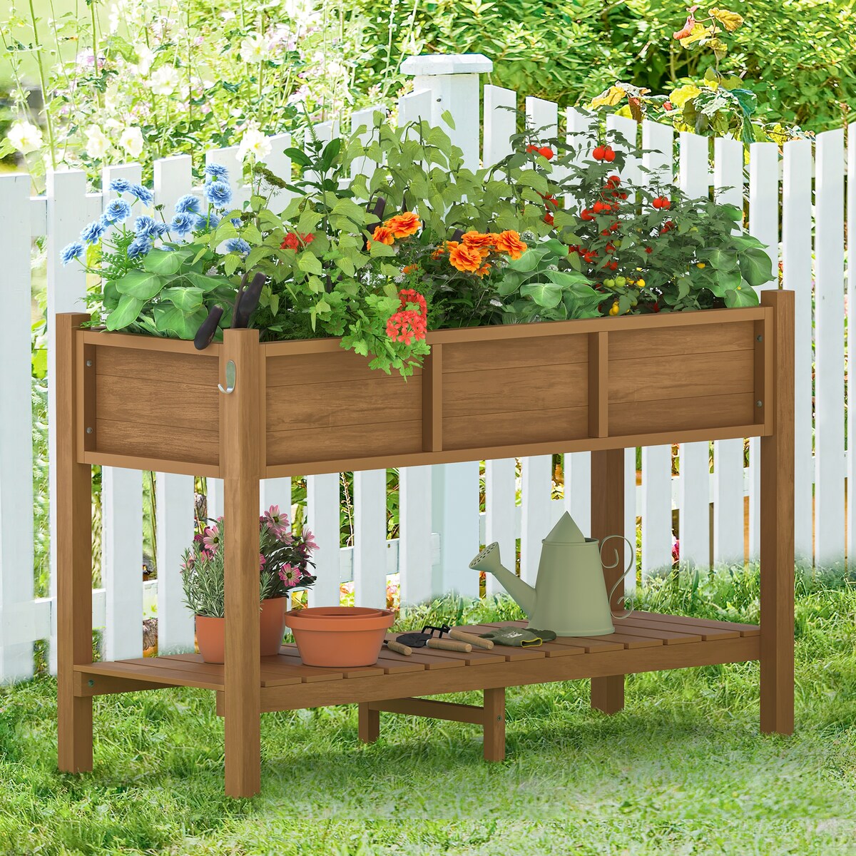 LUE BONA Plastic Raised Garden Bed with Legs Elevated Planter Box for Backyard, Patio, or Balcony - 46.5"L x 17.7"W x 28.7"H