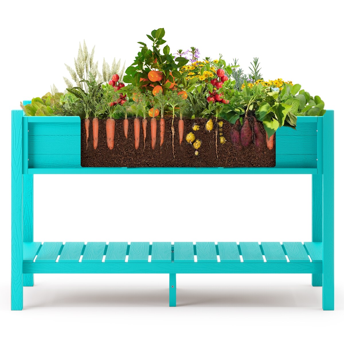 LUE BONA Plastic Raised Garden Bed with Legs Elevated Planter Box for Backyard, Patio, or Balcony - 46.5"L x 17.7"W x 28.7"H