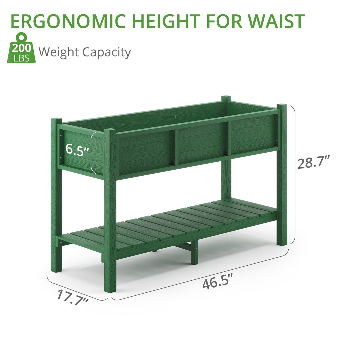 LUE BONA Plastic Raised Garden Bed with Legs Elevated Planter Box for Backyard, Patio, or Balcony - 46.5"L x 17.7"W x 28.7"H