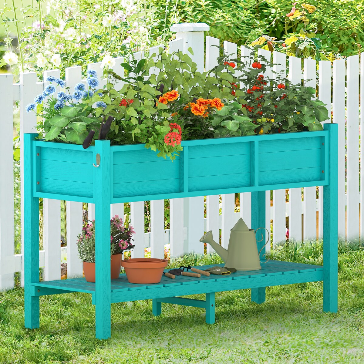 LUE BONA Plastic Raised Garden Bed with Legs Elevated Planter Box for Backyard, Patio, or Balcony - 46.5"L x 17.7"W x 28.7"H