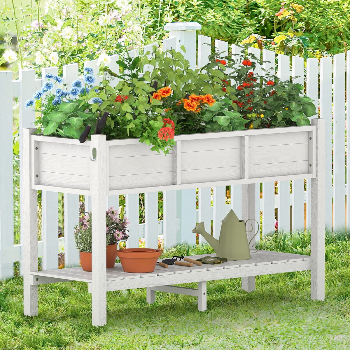 LUE BONA Plastic Raised Garden Bed with Legs Elevated Planter Box for Backyard, Patio, or Balcony - 46.5"L x 17.7"W x 28.7"H