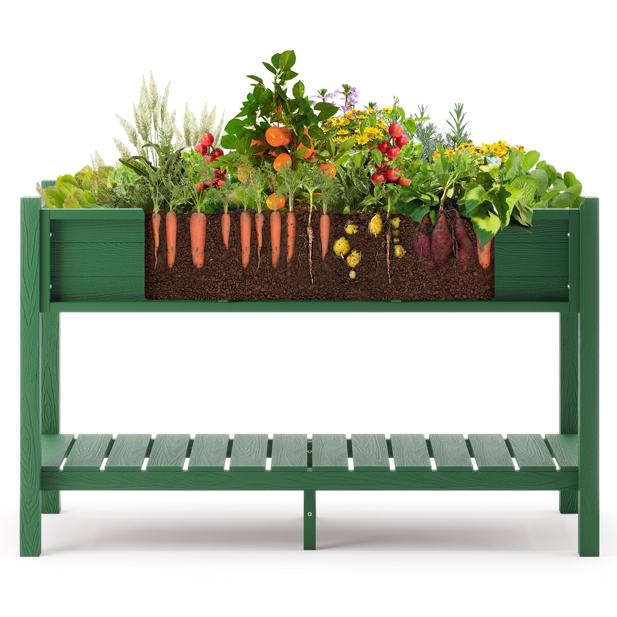 LUE BONA Plastic Raised Garden Bed with Legs Elevated Planter Box for Backyard, Patio, or Balcony - 46.5"L x 17.7"W x 28.7"H