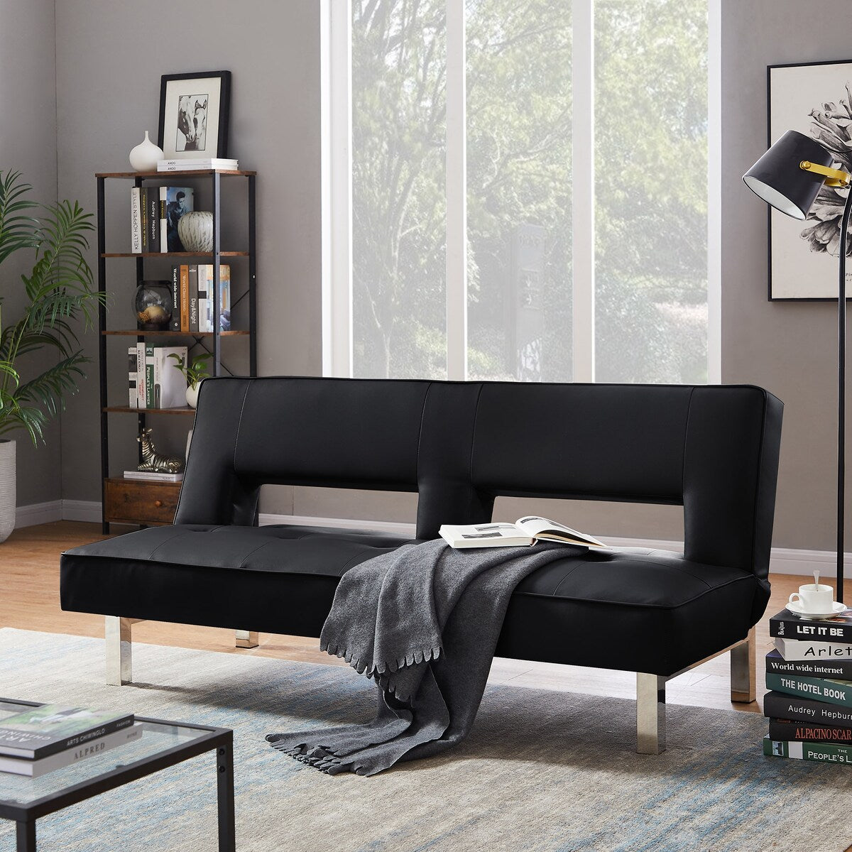 LUXMOD Futon Sofa Bed Sleeper Black Pu