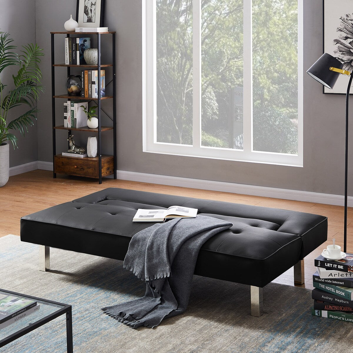 LUXMOD Futon Sofa Bed Sleeper Black Pu