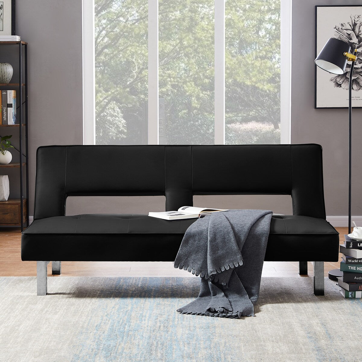 LUXMOD Futon Sofa Bed Sleeper Black Pu