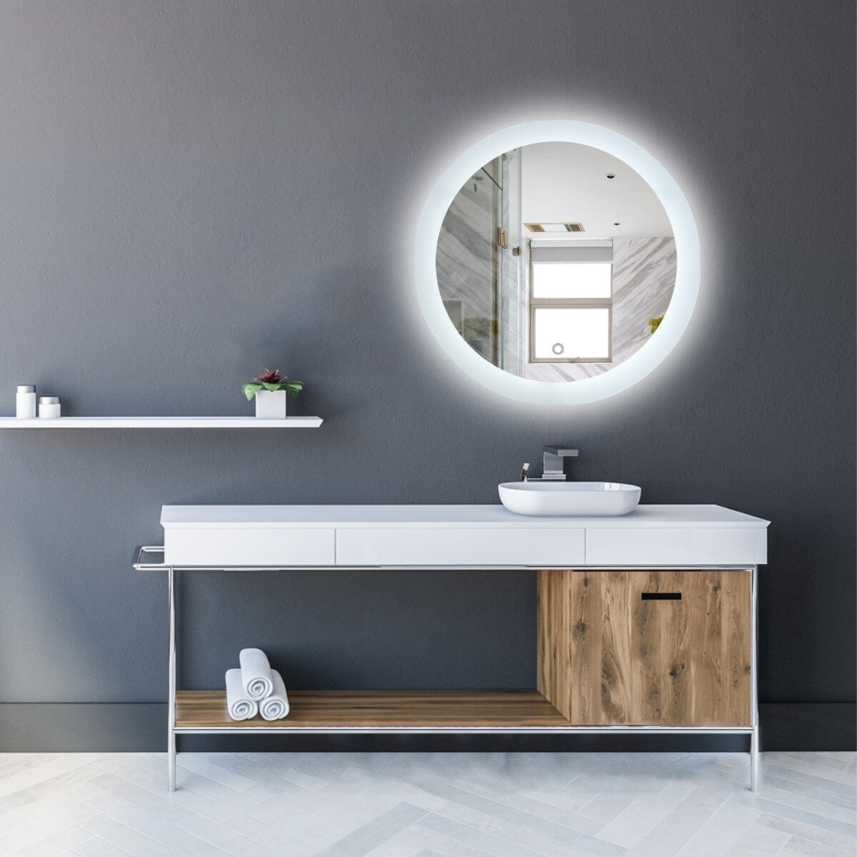 LUXMOD LED Lighted Bathroom Wall Mounted Mirror with High Lumen+Anti-Fog Separately Control+Dimmer Function