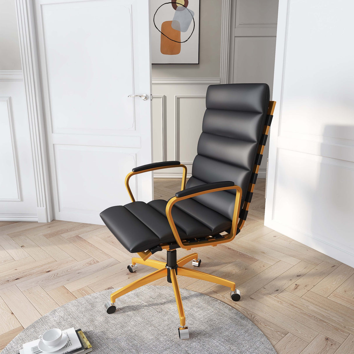 LUXMOD® Office Chair Faux Leather Gold Frame Adjustable and Swivel