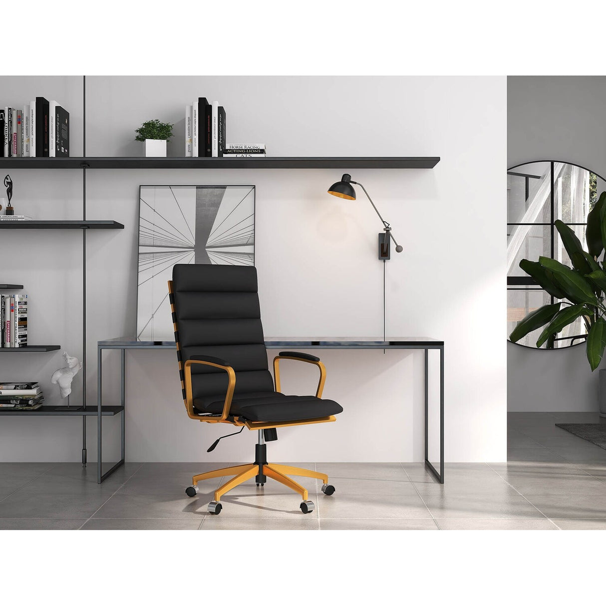 LUXMOD® Office Chair Faux Leather Gold Frame Adjustable and Swivel