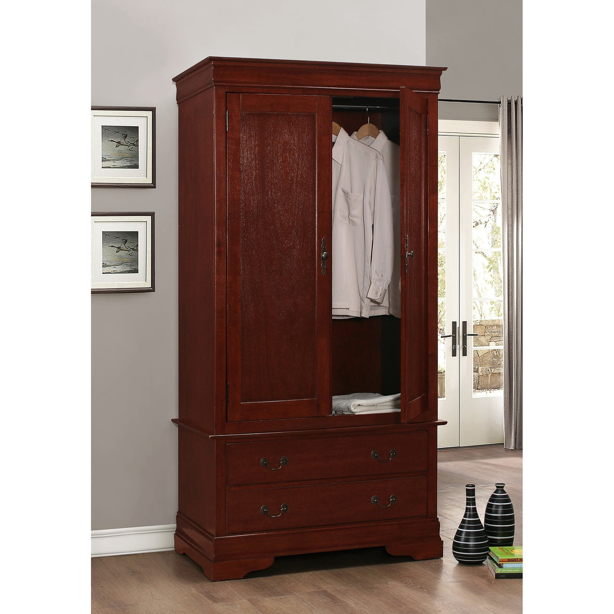 LYKE Home Anabelle Cherry Armoire - 78"H X 40"W X 24"D
