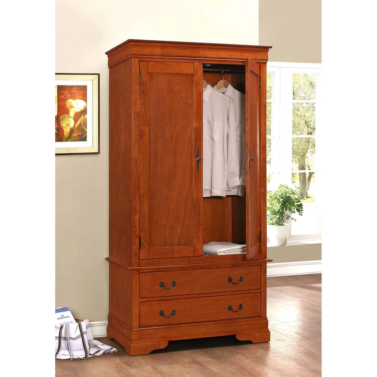 LYKE Home Anabelle Oak Armoire - 78"H X 40"W X 24"D