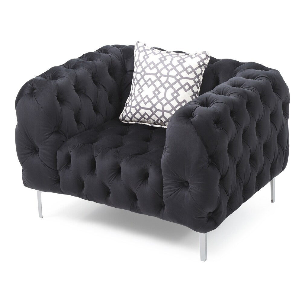LYKE Home Button Tufted Black Chair