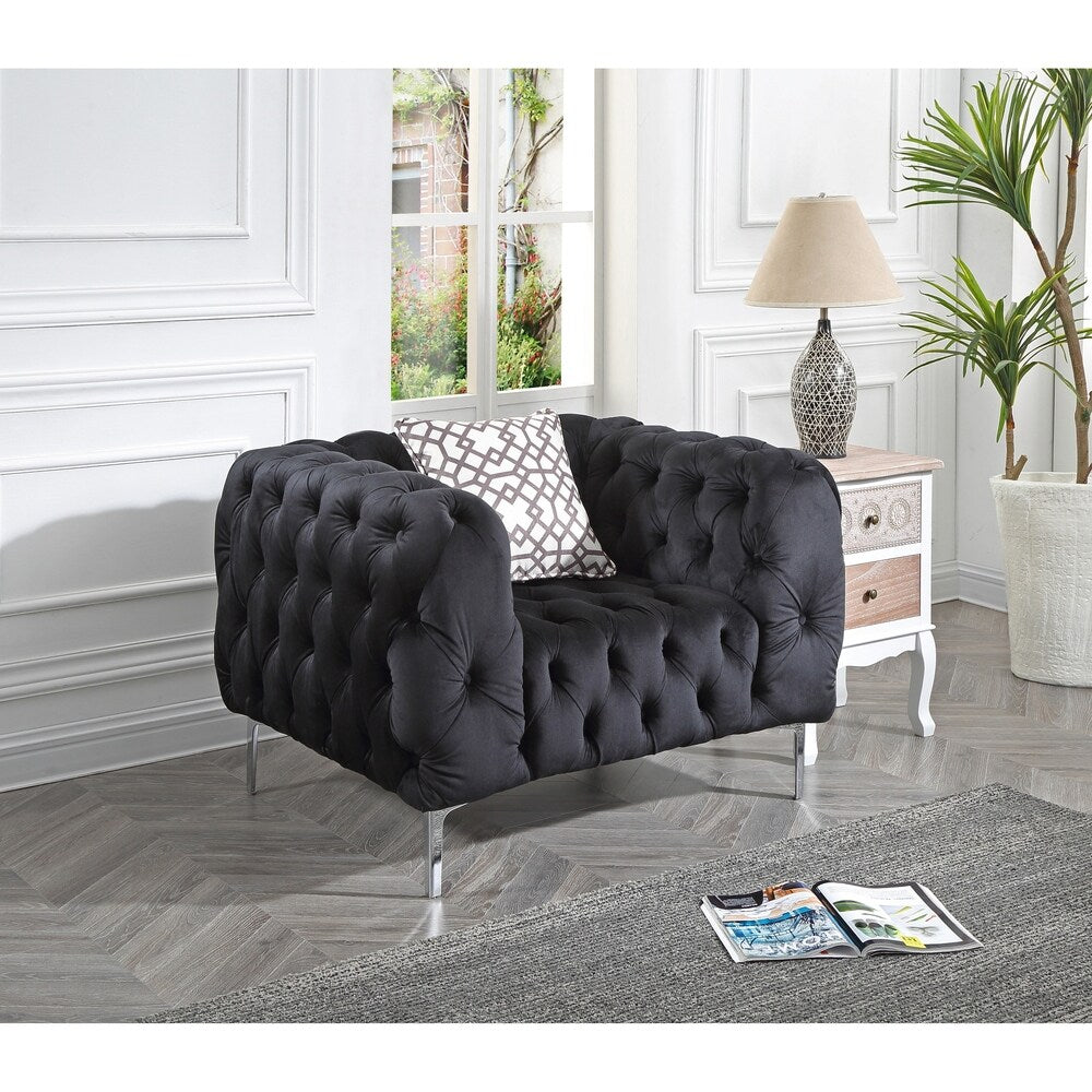 LYKE Home Button Tufted Black Chair