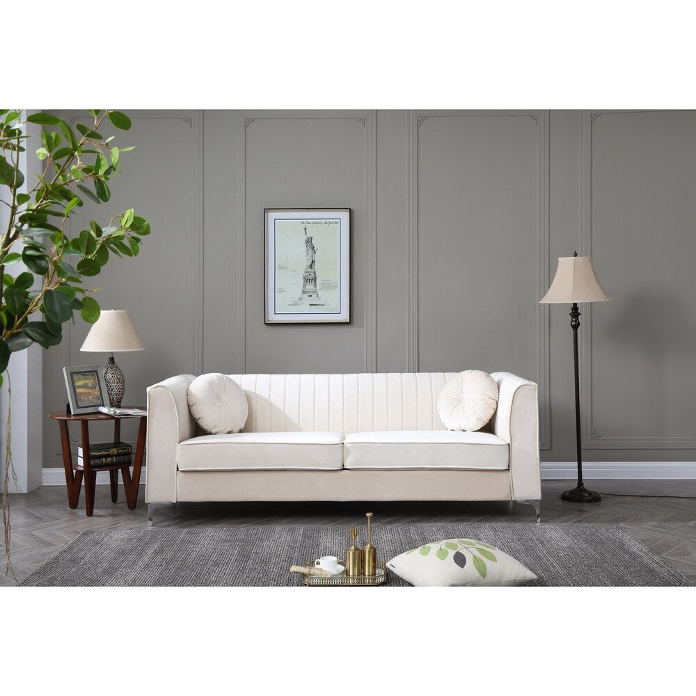 LYKE Home Channel Tufted White Sofa