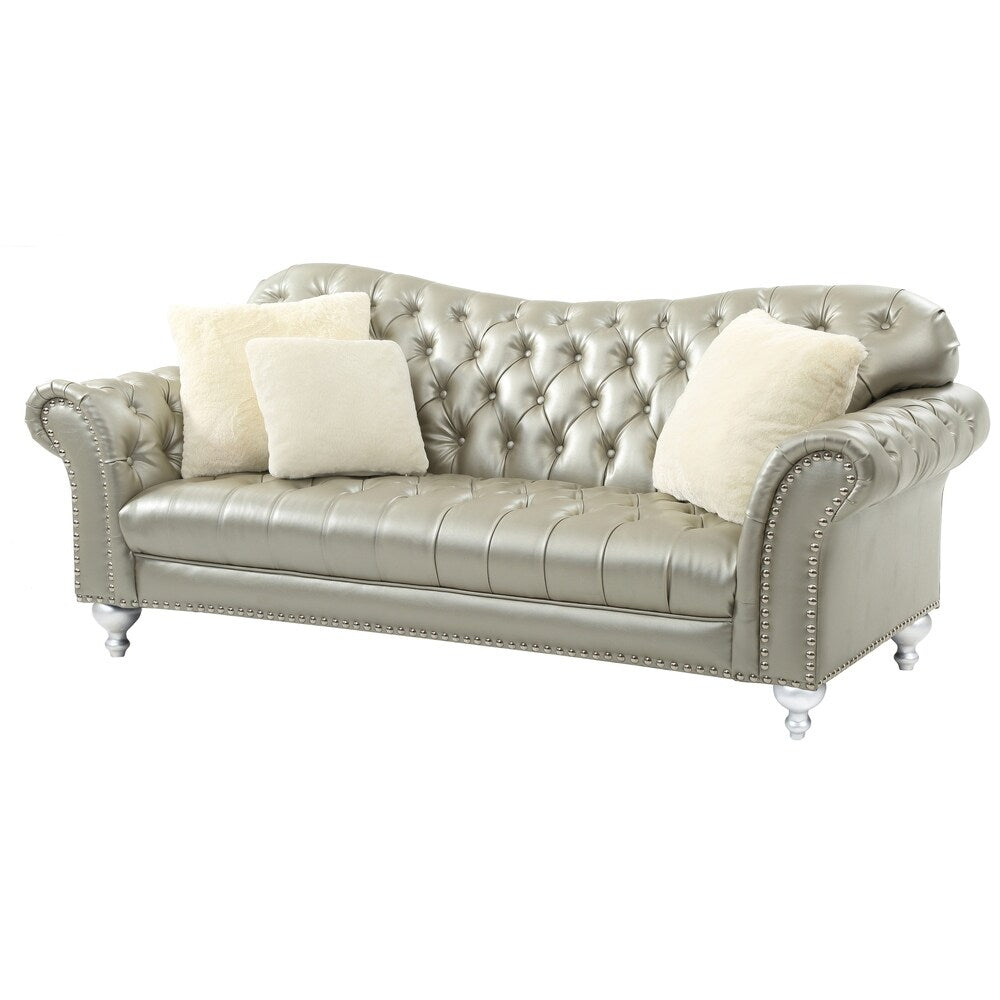 LYKE Home Gold/Silver Button Tuffed Sofa