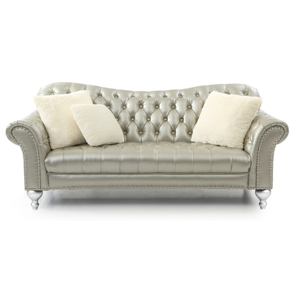 LYKE Home Gold/Silver Button Tuffed Sofa
