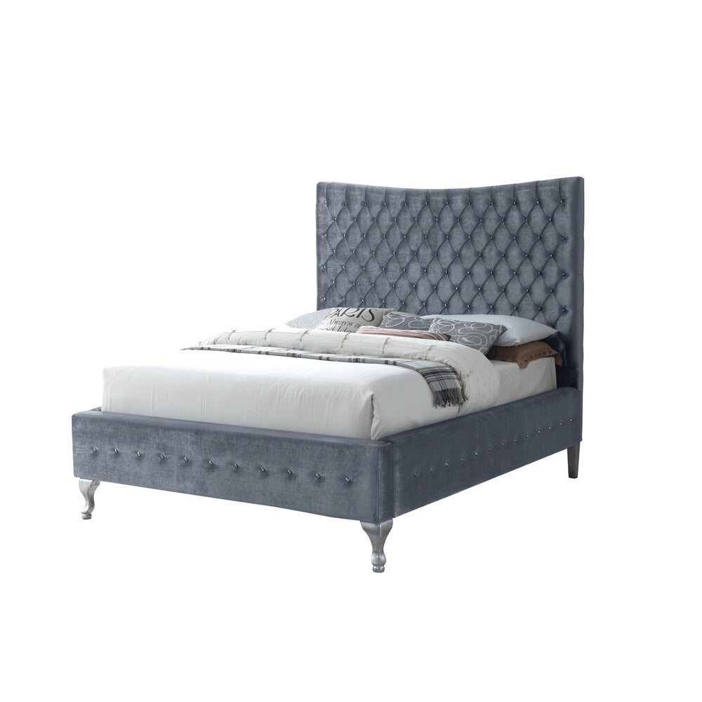 LYKE Home Gray Queen Size Tufted Upholstered Bed