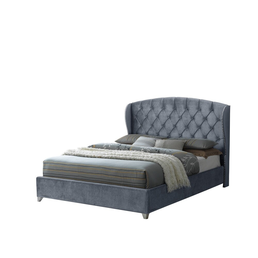 LYKE Home Gray Queen Size Tufted Upholstered Bed