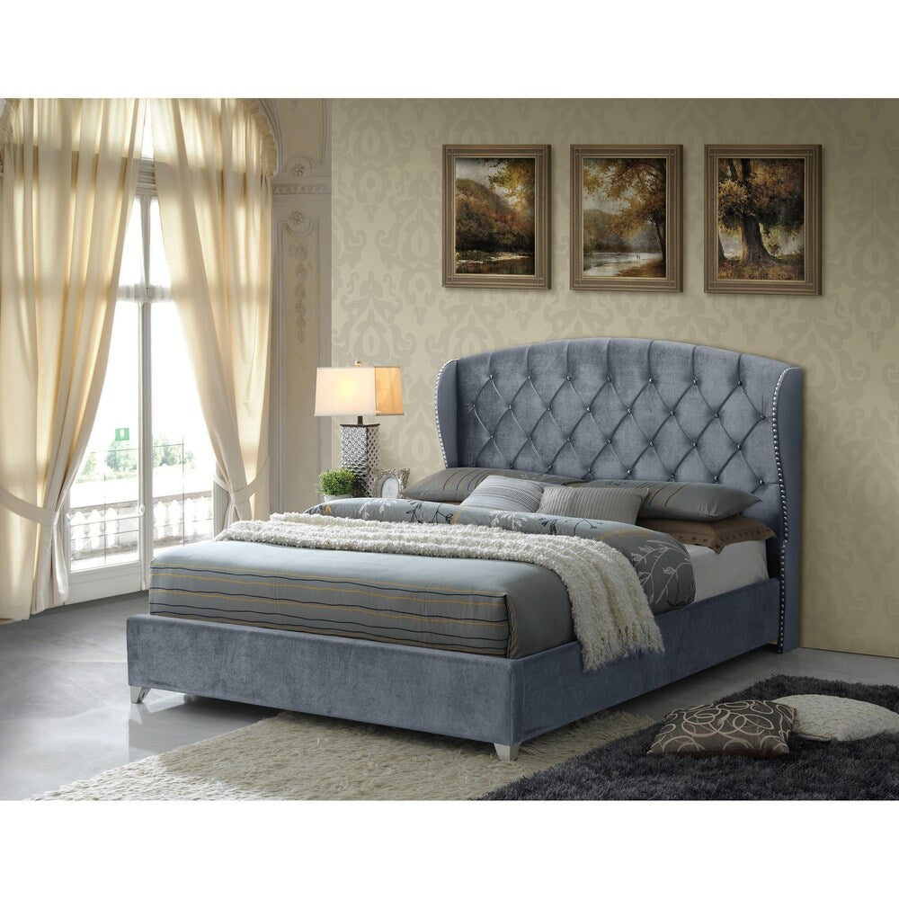 LYKE Home Gray Queen Size Tufted Upholstered Bed
