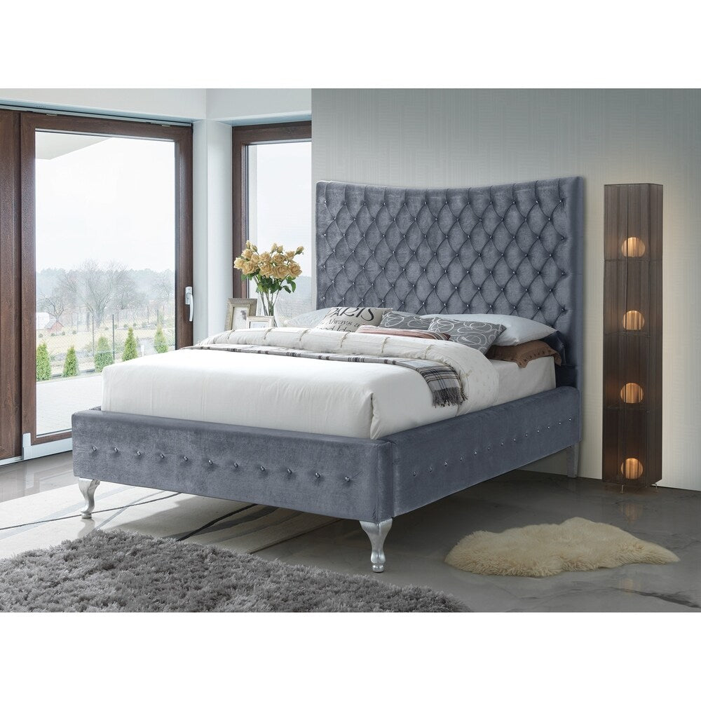 LYKE Home Gray Queen Size Tufted Upholstered Bed