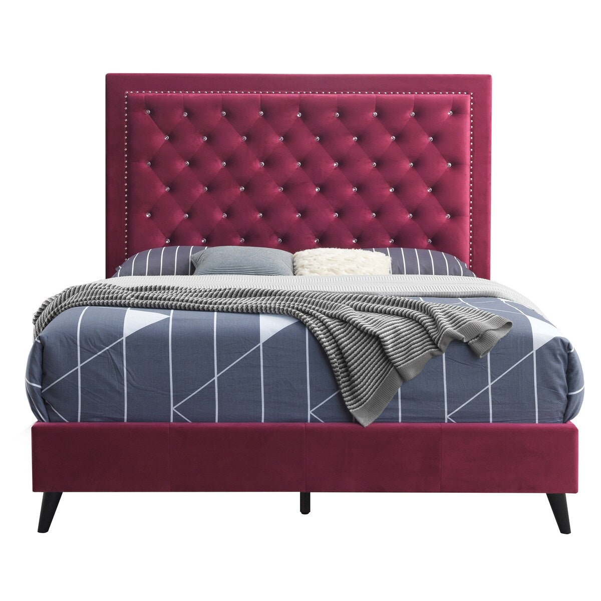 LYKE Home Jewel Tufted QUEEN BED , CHERRY