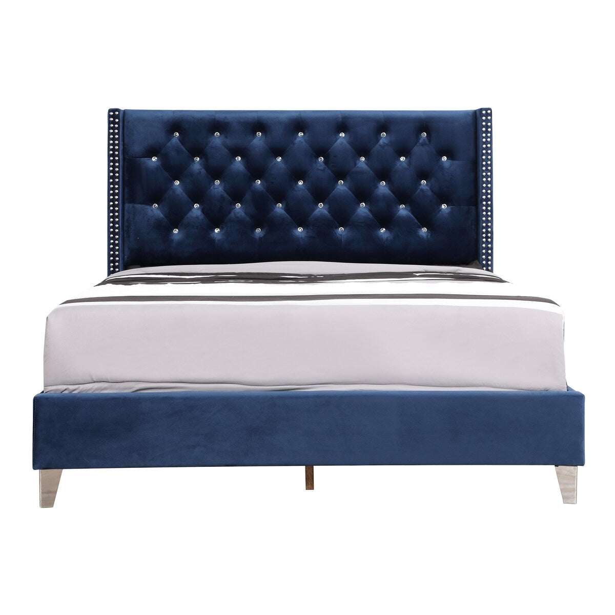 LYKE Home Navy Velvet Queen Upholstered Bed