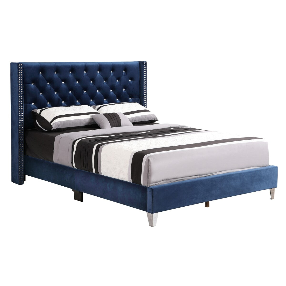 LYKE Home Navy Velvet Queen Upholstered Bed