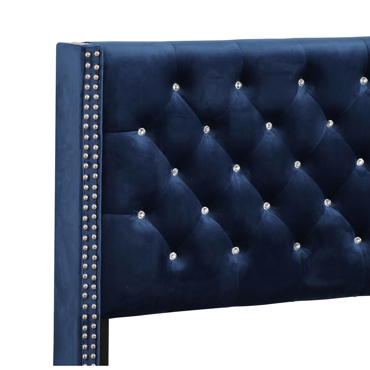 LYKE Home Navy Velvet Queen Upholstered Bed