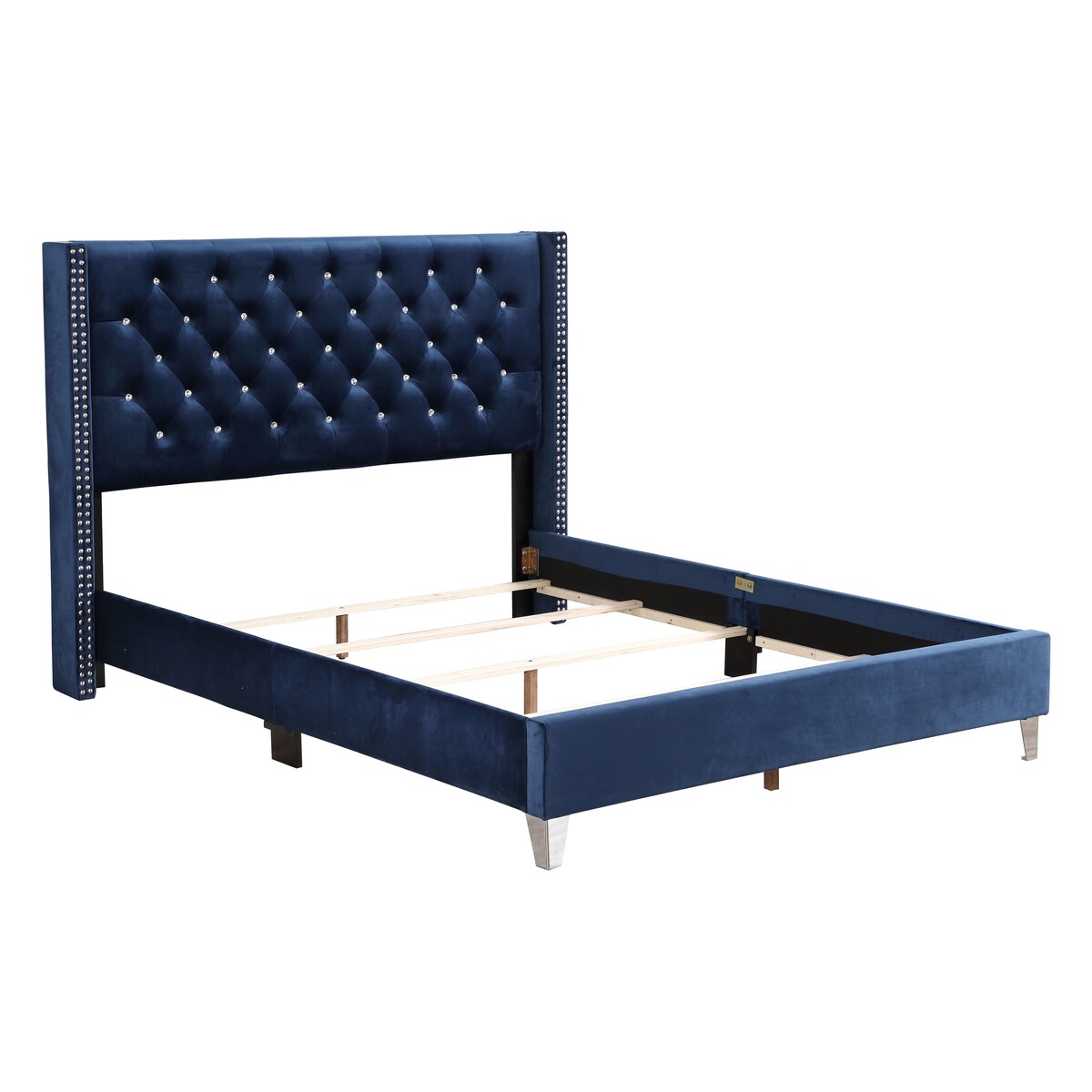 LYKE Home Navy Velvet Queen Upholstered Bed
