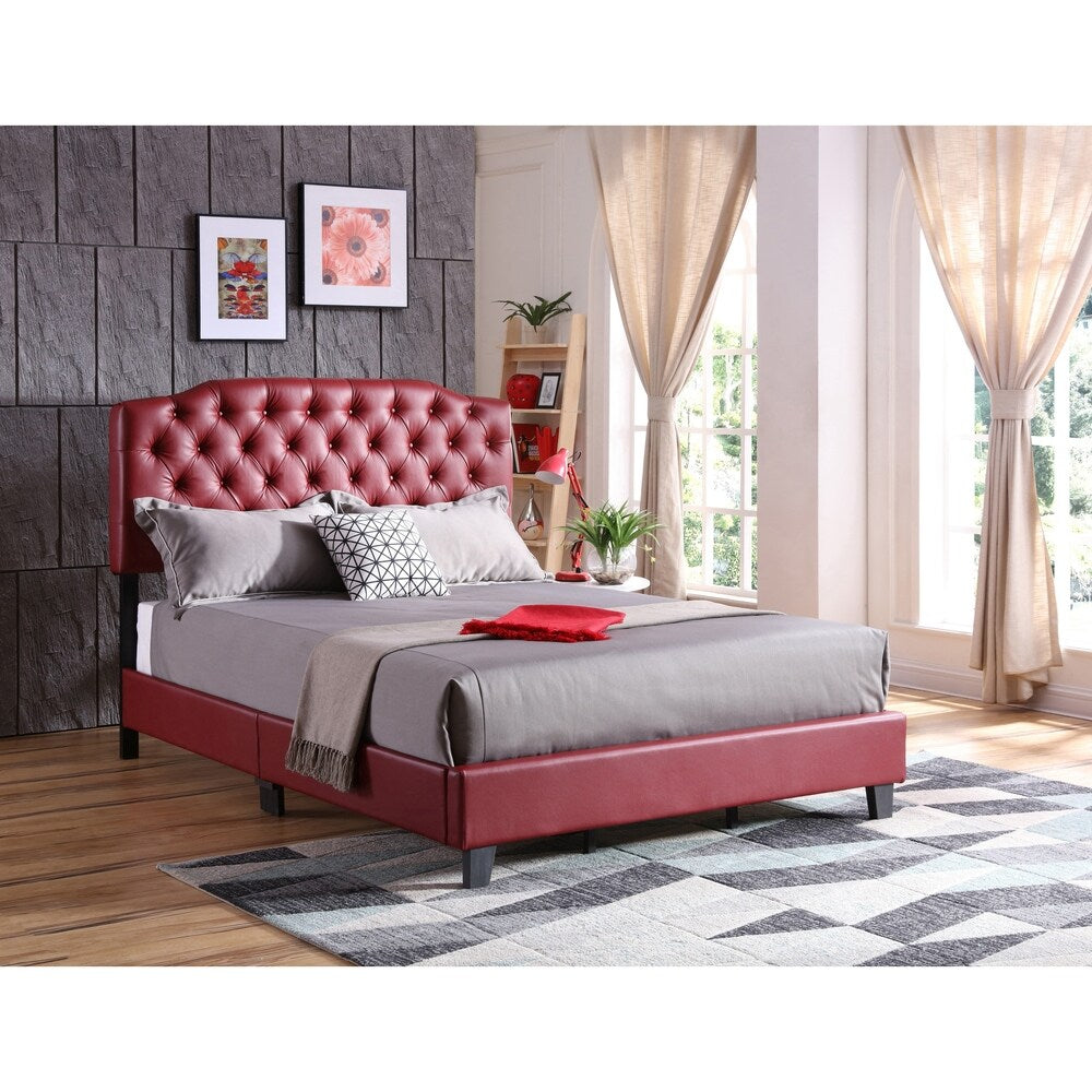 LYKE Home Red Faux Leather Upholstered Bed