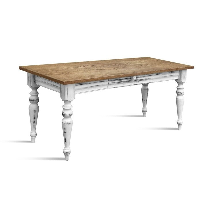 LYON Solid Wood Dining Table - Rustic Wood/White