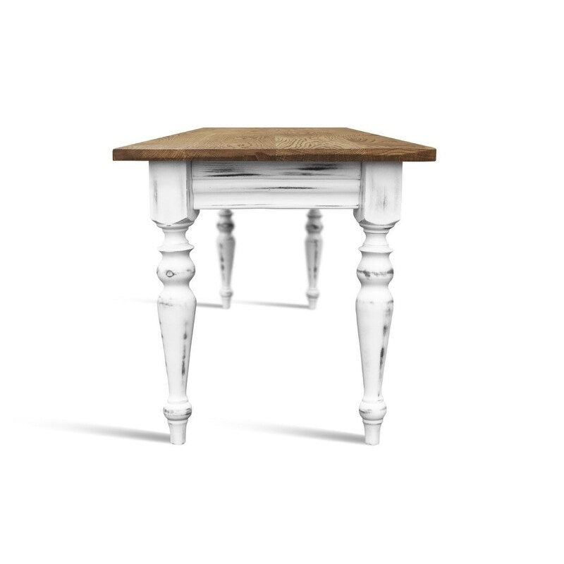 LYON Solid Wood Dining Table - Rustic Wood/White