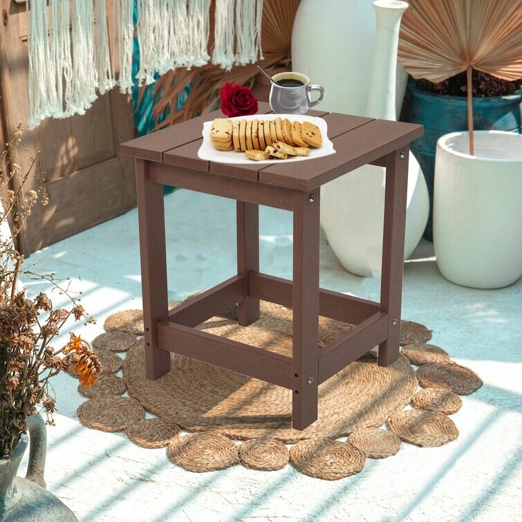 LZRS All-Weather Poly Resin Adirondack Side Table Square Outdoor End Tables