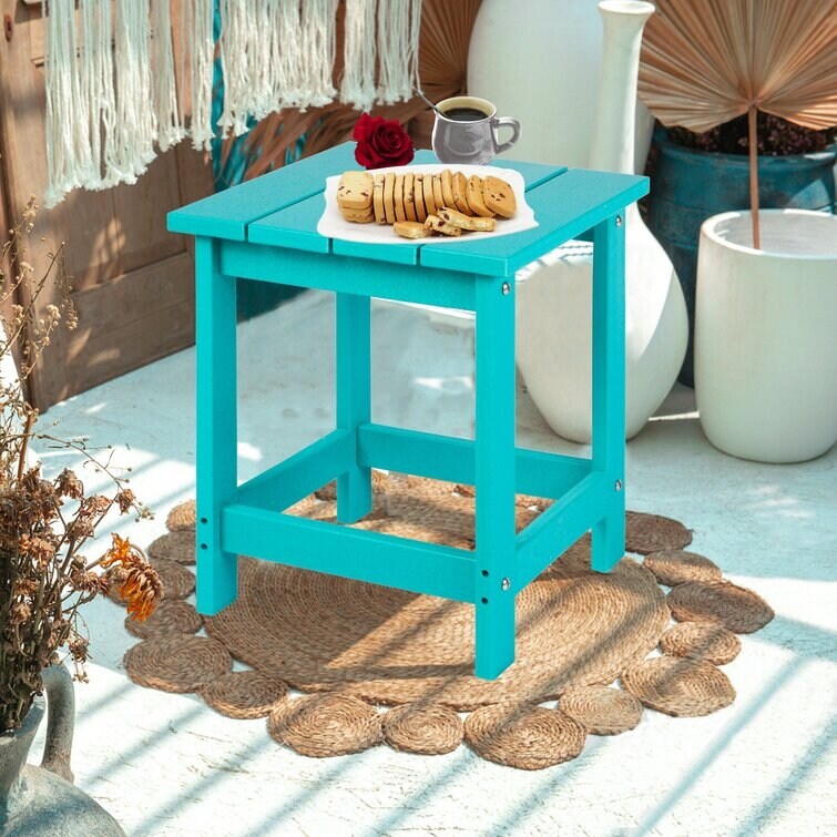 LZRS All-Weather Poly Resin Adirondack Side Table Square Outdoor End Tables