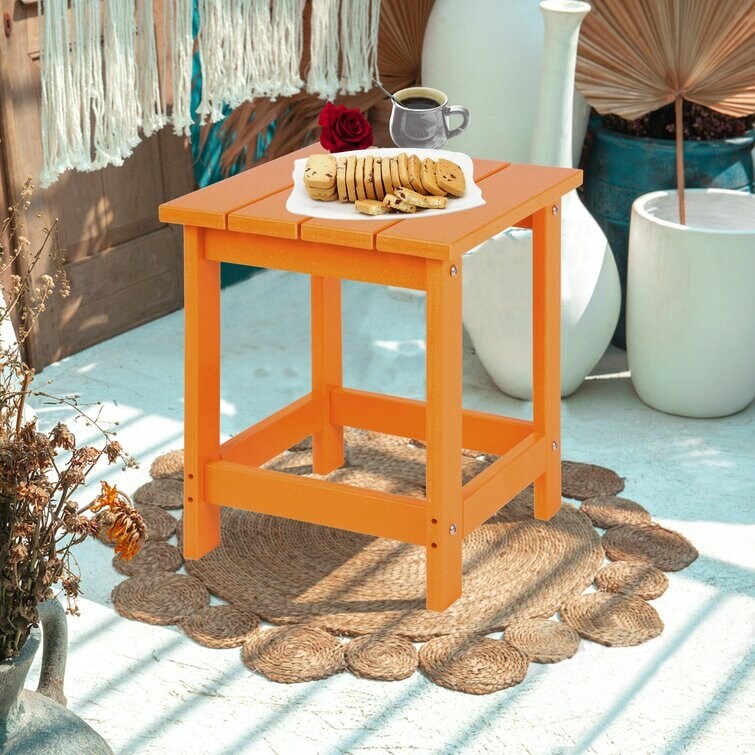 LZRS All-Weather Poly Resin Adirondack Side Table Square Outdoor End Tables