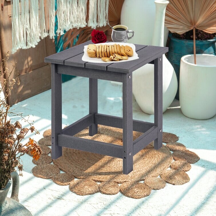 LZRS All-Weather Poly Resin Adirondack Side Table Square Outdoor End Tables