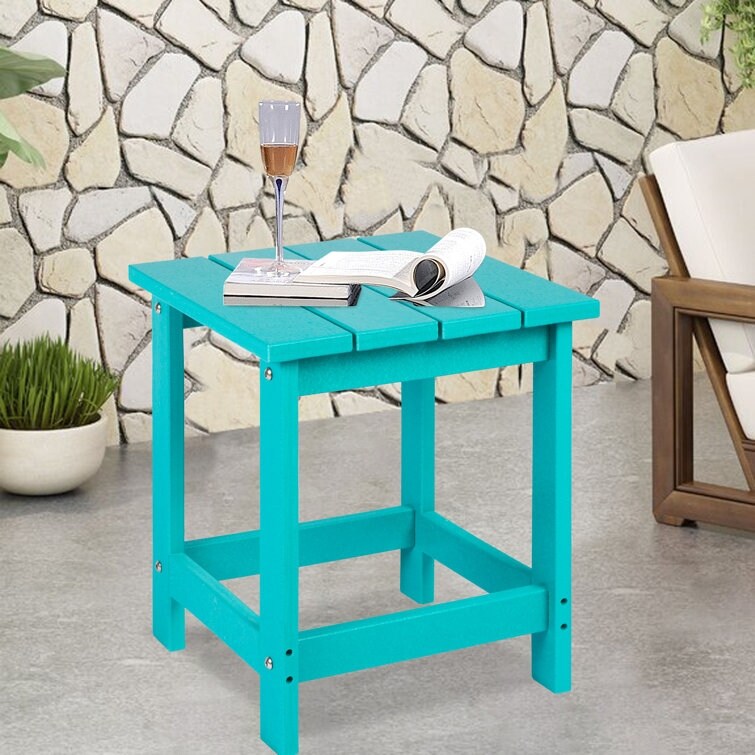 LZRS All-Weather Poly Resin Adirondack Side Table Square Outdoor End Tables