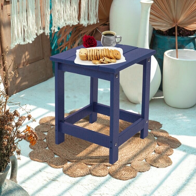 LZRS All-Weather Poly Resin Adirondack Side Table Square Outdoor End Tables