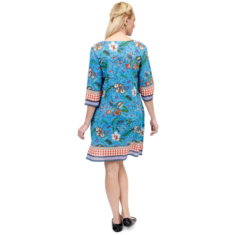 La Cera Women's 3/4 Sleeve Border Print Dress