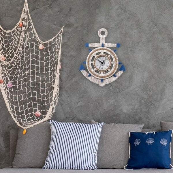 La Crosse Clock BBB84008 14 inch Blue & White Anchor Quartz Wall Clock