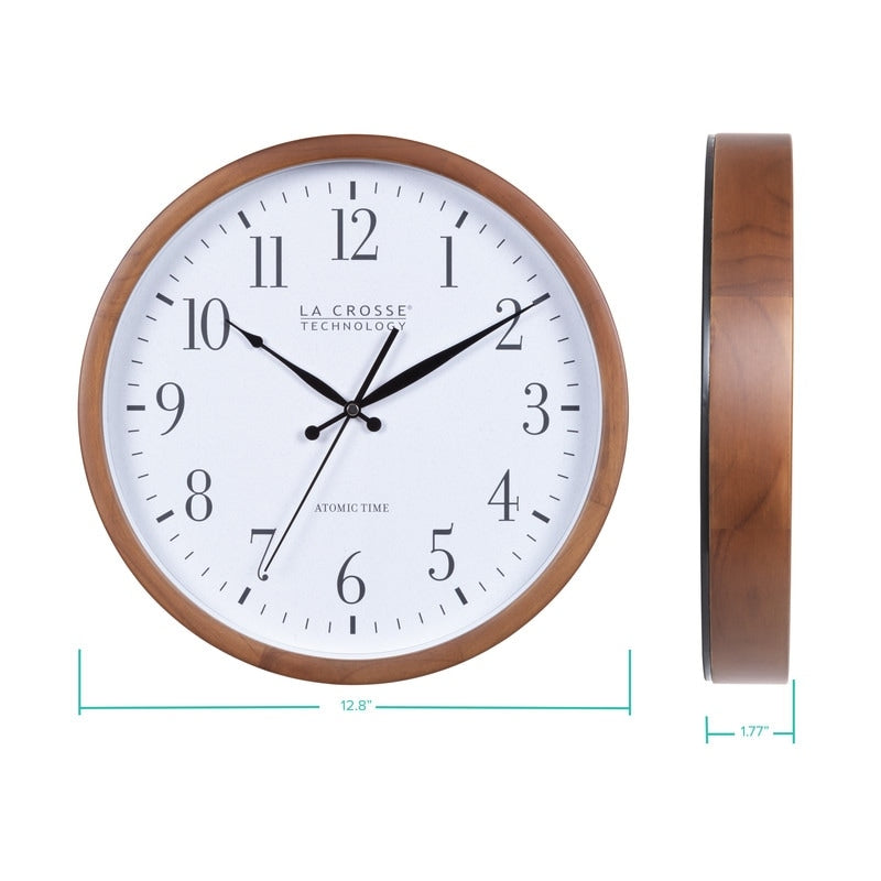 La Crosse Technology 12.8" Wood Atomic Clock in Walnut