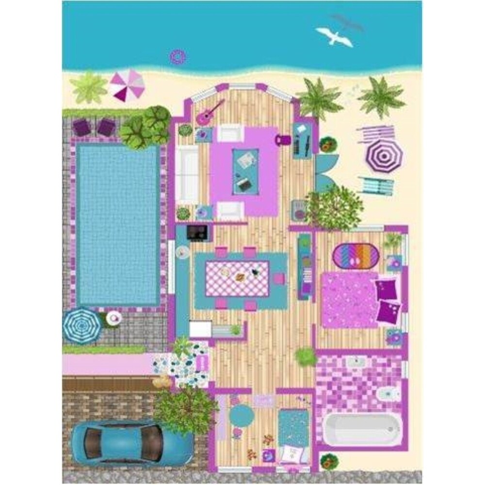 La Dole Rugs Pink Turquoise Blue Barbie Doll House Area Rug Mat For Kids Childrens room Decoration Playroom 5x7, 8x10, 7X9 feet