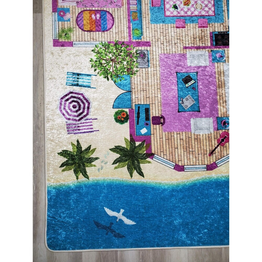 La Dole Rugs Pink Turquoise Blue Barbie Doll House Area Rug Mat For Kids Childrens room Decoration Playroom 5x7, 8x10, 7X9 feet