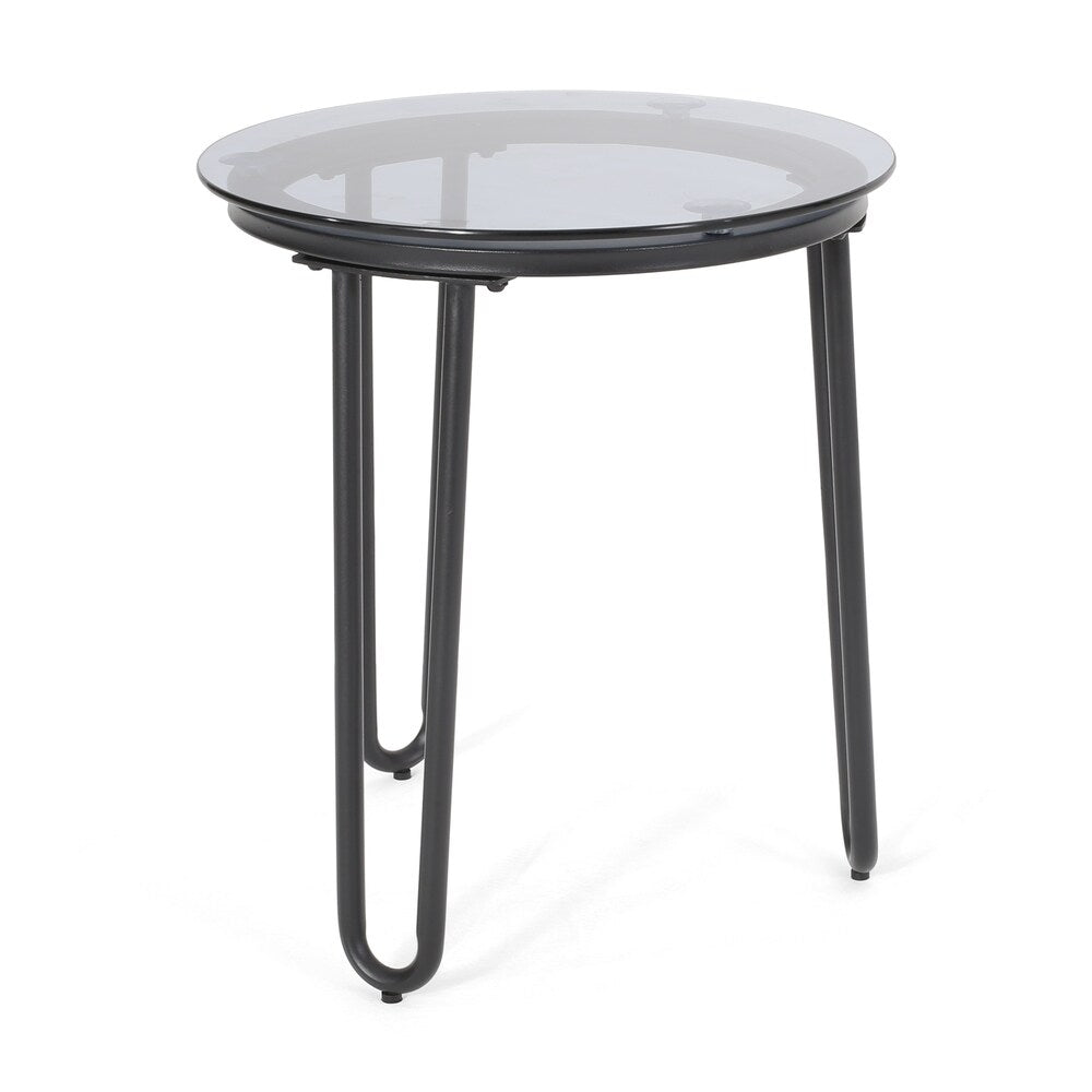 La Jolla Outdoor Modern Side Table with Tempered Glass Top by Christopher Knight Home - 15.50" W x 15.50" L x 18.00" H