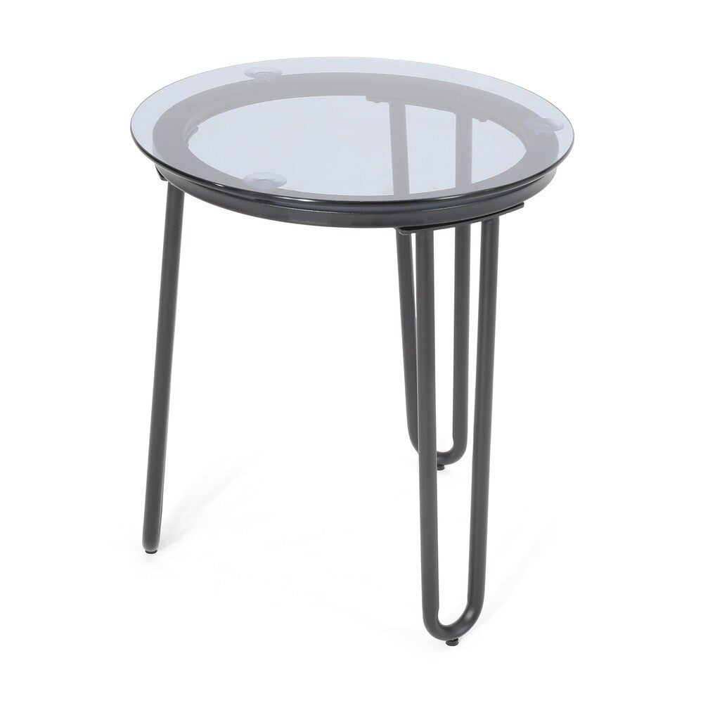 La Jolla Outdoor Modern Side Table with Tempered Glass Top by Christopher Knight Home - 15.50" W x 15.50" L x 18.00" H