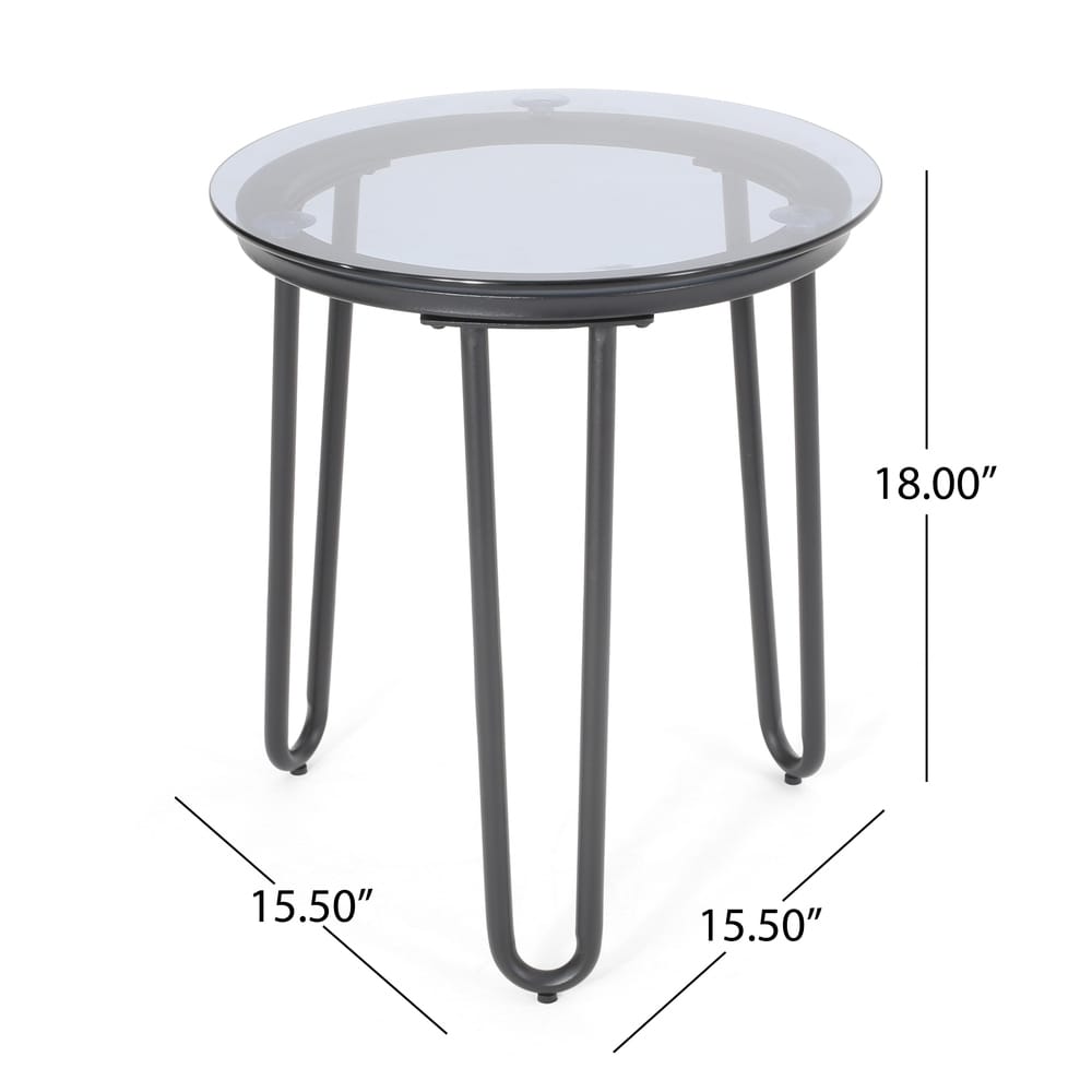La Jolla Outdoor Modern Side Table with Tempered Glass Top by Christopher Knight Home - 15.50" W x 15.50" L x 18.00" H