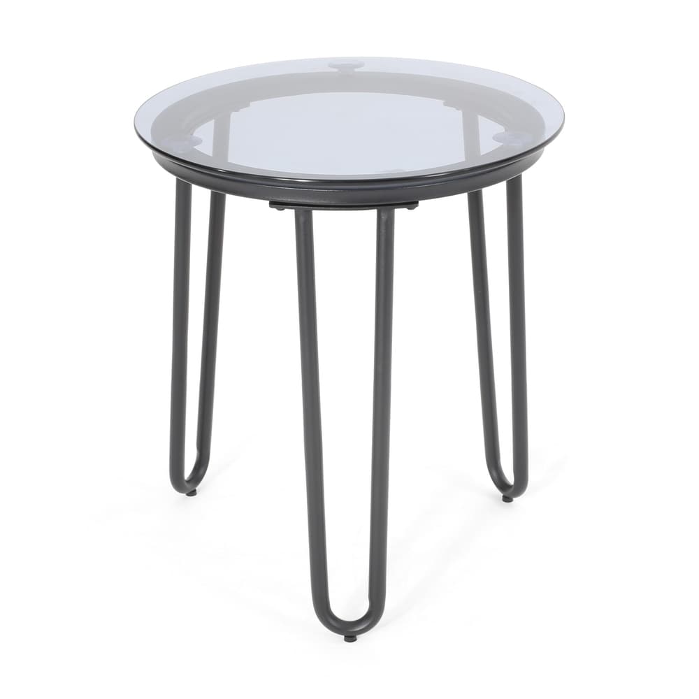 La Jolla Outdoor Modern Side Table with Tempered Glass Top by Christopher Knight Home - 15.50" W x 15.50" L x 18.00" H