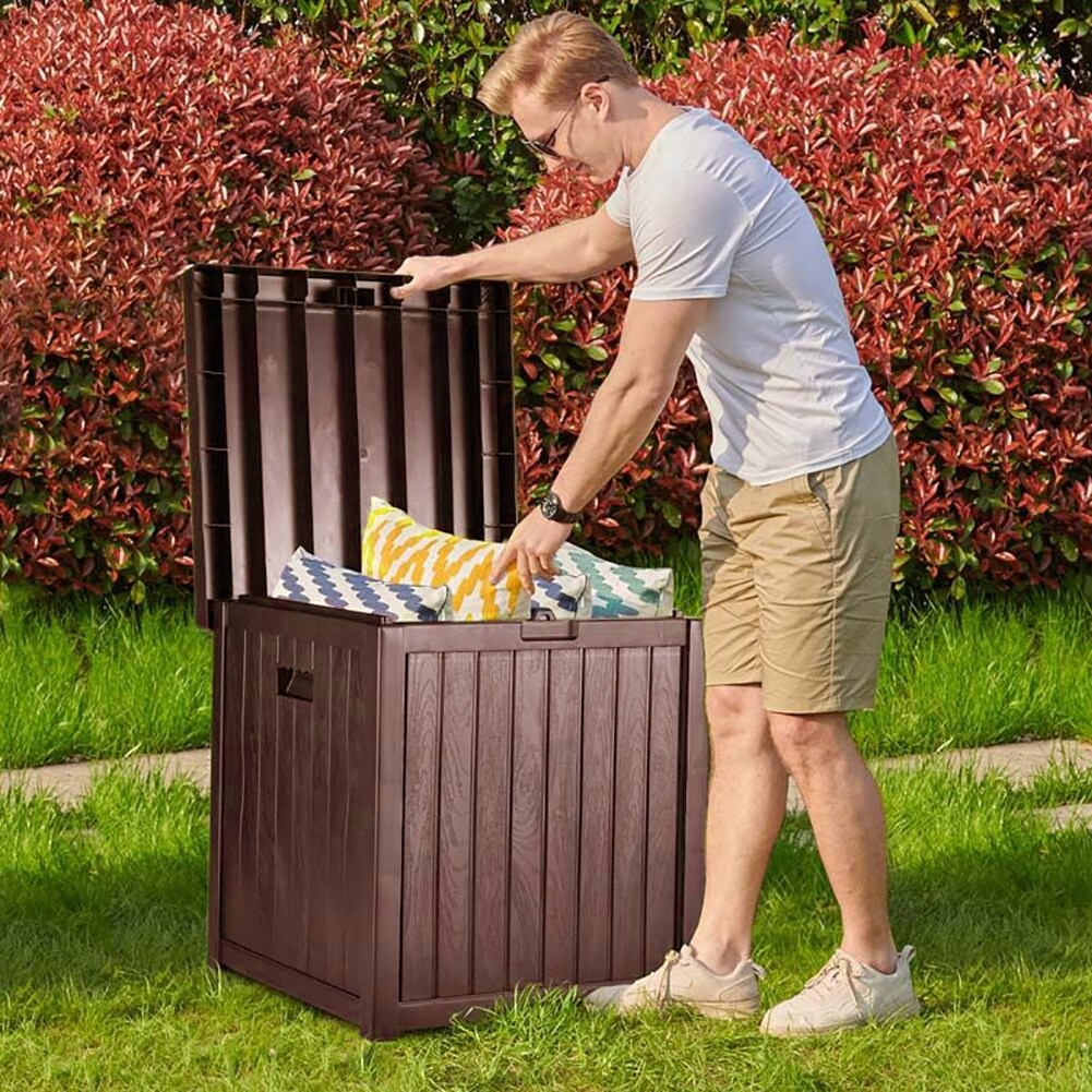 La Jolla Weatherproof Outdoor 51 Gallon Storage Deck Box w/Lid - Waterproof Garden/Patio Wood Grain Resin Lock Box