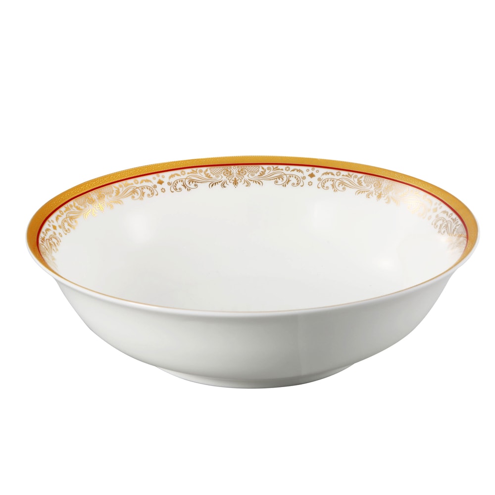 La Luna Collection Bone China 57 Piece Red and 24K Gold Design Dinnerware Set, Service for 8 by Lorren Home Trends.