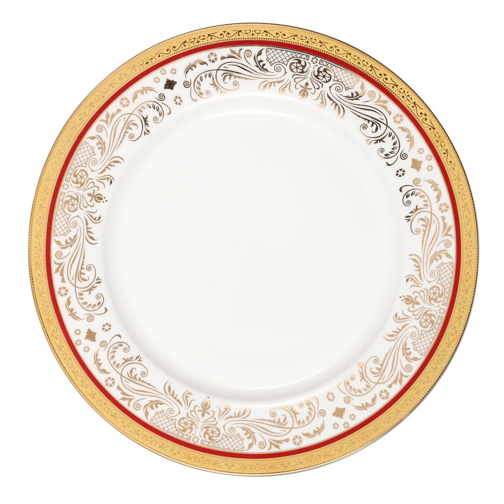 La Luna Collection Bone China 57 Piece Red and 24K Gold Design Dinnerware Set, Service for 8 by Lorren Home Trends.
